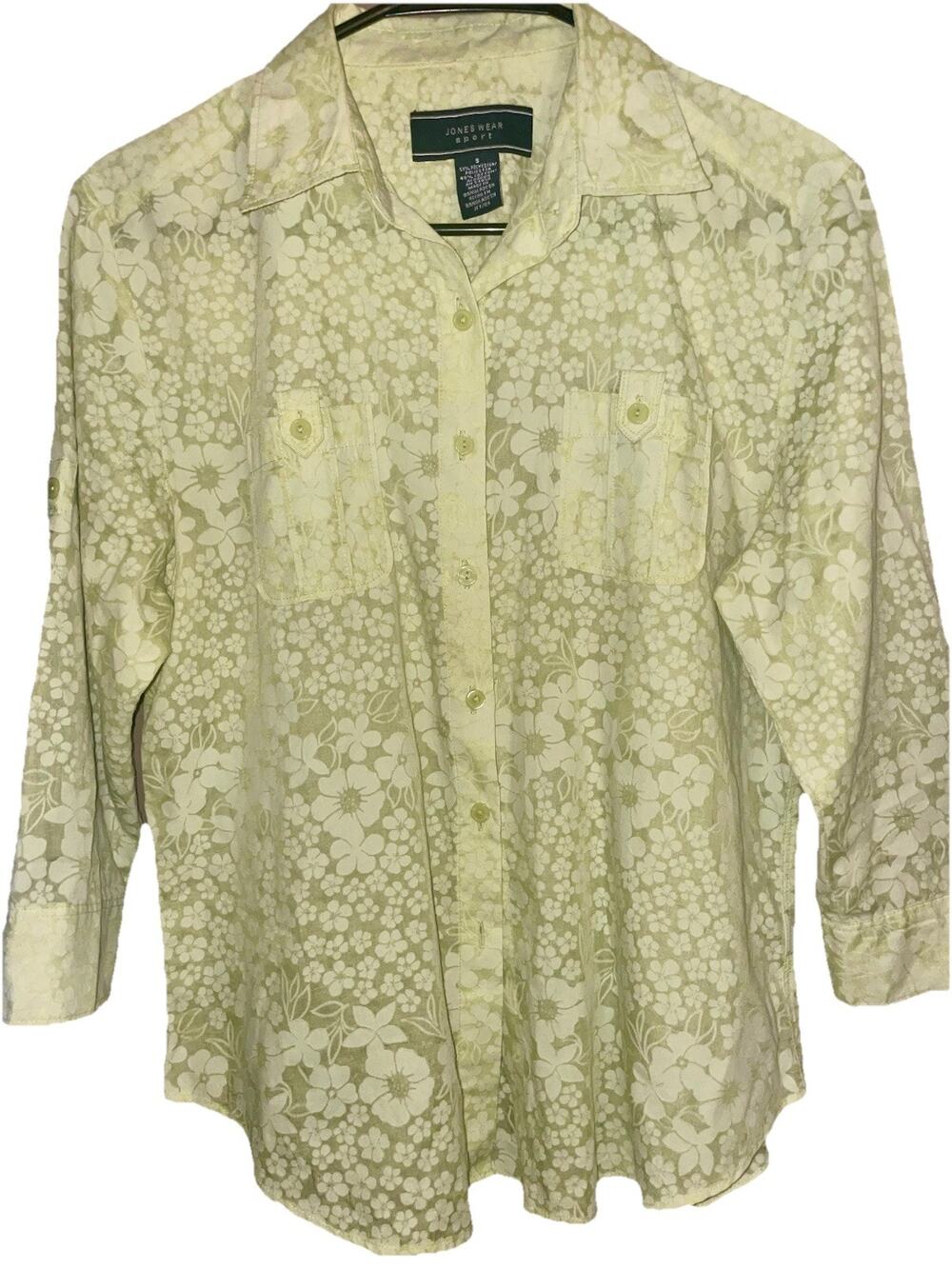 Vintage Joneswear Sport Super Thin Lightweight Button Down Floral Blouse Sz S